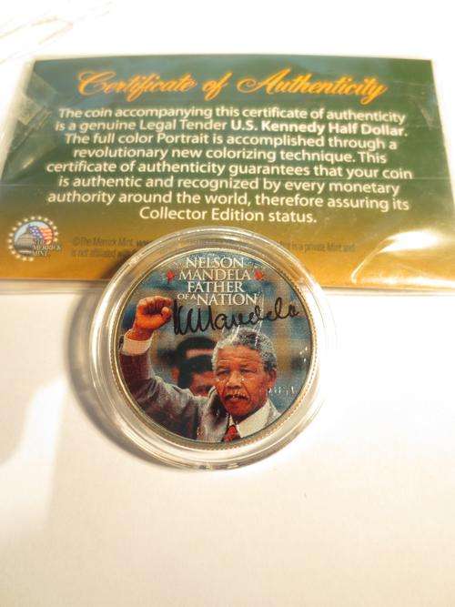 Nelson Mandela Father of a Nation Colourized U.S. Kennedy Half Dollar Coin