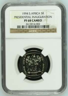 1994 Mandela Inauguration R5 NGC PF68 Cameo # RARE CAMEO # FUN ends FRIDAY 8pm #