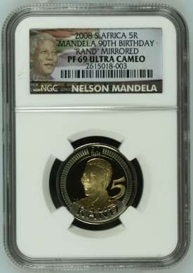 2008 Mandela 90th Birthday R5 NGC PF69 | NEW MANDELA LABEL HOLDER | Gem Proof | ONE FUN DAY |