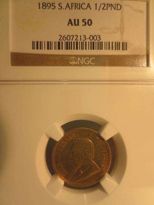 1895 ZAR Gold Half Pond NGC Graded AU50 # LUSTROUS # Herns Price EF is R25 000 # FUN SUNDAY #