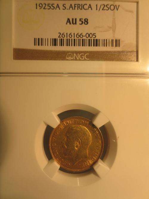 1925 SA Union Gold 1/2 Sovereign NGC Graded AU58 # Almost PERFECT # FUN SUNDAY #