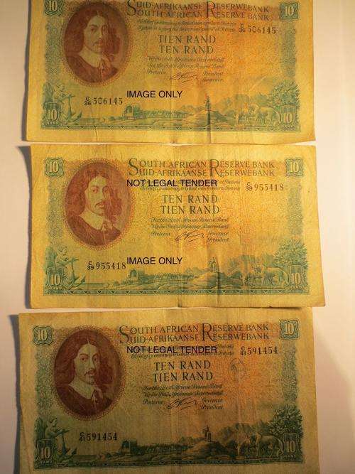 3 X G RISSIK FIRST ISSUE TEN RAND NOTES | BID PER NOTE | FUN SUNDAY |