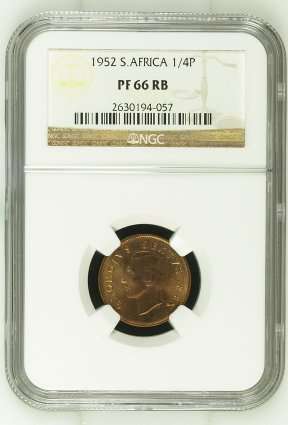 1952 SA Union 1/4 Penny NGC Graded PF66 RB