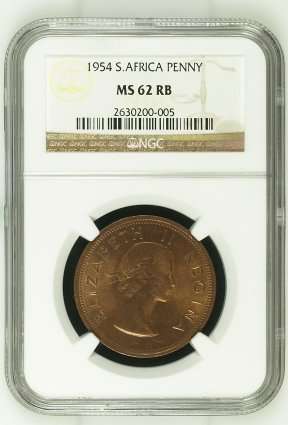 1954 SA Union Penny NGC Graded MS 62 RB