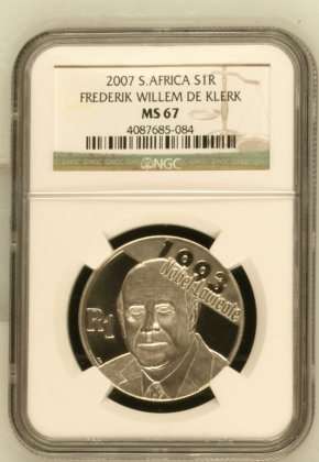 2007 Protea FW De Klerk R1 Silver NGC MS67 | Mintage: 882 Only | BRILLIANT UNC | RARE |