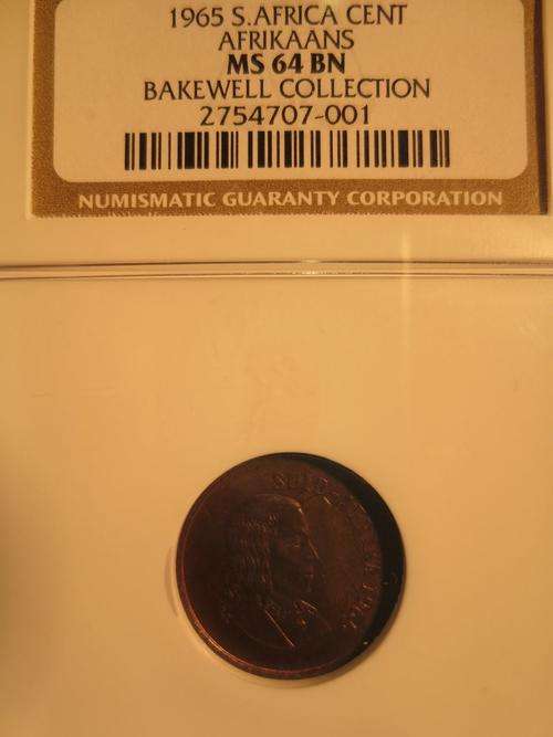 1965 SA Afrikaans Cent NGC MS64 BN | RARE | Mintage: 1031 Only | FUN SUNDAY |