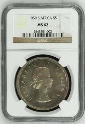1959 SA Union Silver 5 Shilling NGC MS62 | Perfect UNC | Key Date | FUN SUNDAY |
