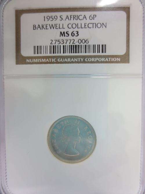 1959 SA Union Silver 6 Pence NGC GRADED MS63 | PERFECT UNC | BAKEWELL COLLECTION | FUN SUNDAY |