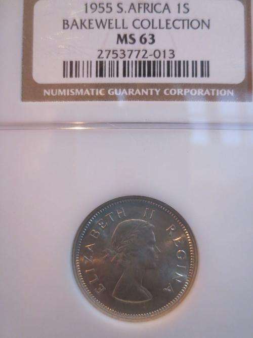 1955 SA Union Silver 1 Shilling NGC Graded MS63 | PERFECT MINT STATE | Hern's UNC: R300 |