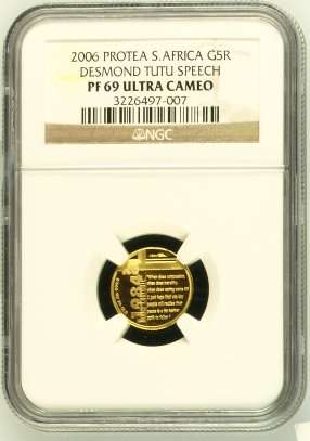 ## Ultra Rare ## 2006 Desmond Tutu Speech 1/10th Gold NGC Graded PF69 ## Crazy R1 Start ##