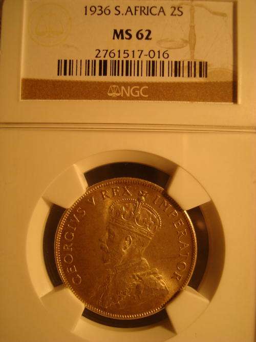 1936 SA Union 2 Shilling NGC MS62 - ULTRA RARE @ Herns Price in UNC is R7500-00 @ R1 Start