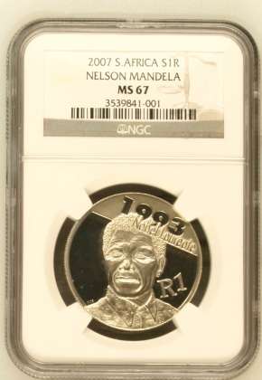 @@@ Nelson Mandela 2007 R1 Silver NGC MS67 @@@ High Grade @@@ Rare in UNC @@@ R1 Start