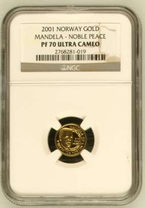 First Ever # 2001 Nelson Mandela 1/10th Gold 24 Carat (999.99) NGC PF70 Ultra Cameo # PERFECT PF70 #