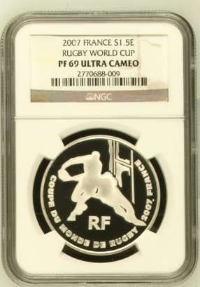 2007 France Rugby World Cup 1oz Silver NGC PF69 Ultra Cameo ### Finest Known ### First Ever ###