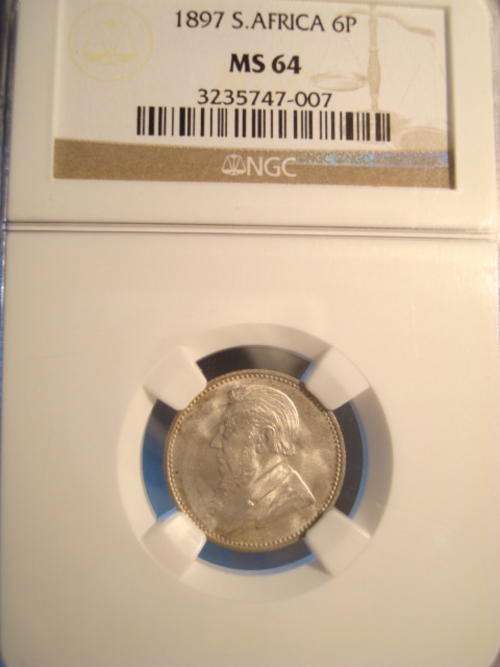 1897 ZAR 6 Pence NGC MS64 ### PERFECT Mint State ### VERY HIGH GRADE ### R1 Start