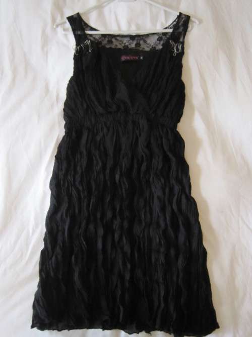 Pleated YDE little black dress with lace detail