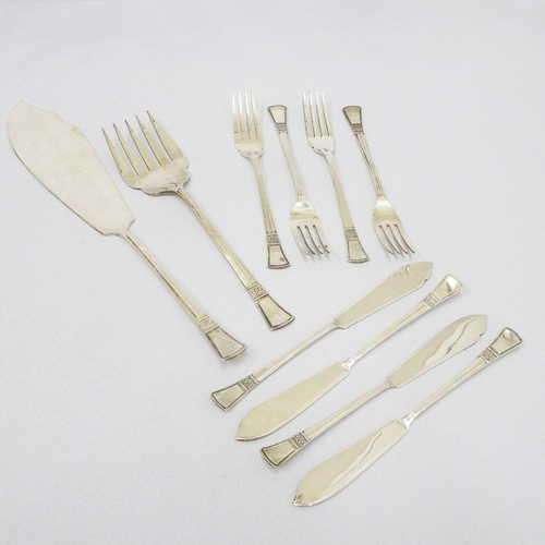 Anoora silver plated fish cutlery set - Fork and knife serving set, 4 forks and 4 knifes