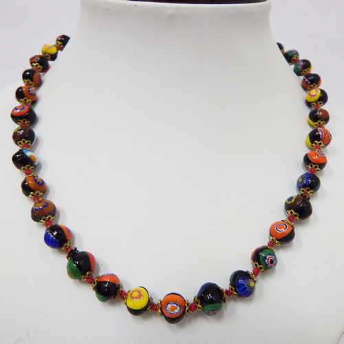 Vintage hand painted glass bead necklace