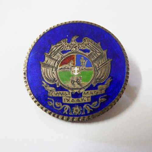 ZAR Silver half crown enameled trench art coin brooch with beautiful coat of arms