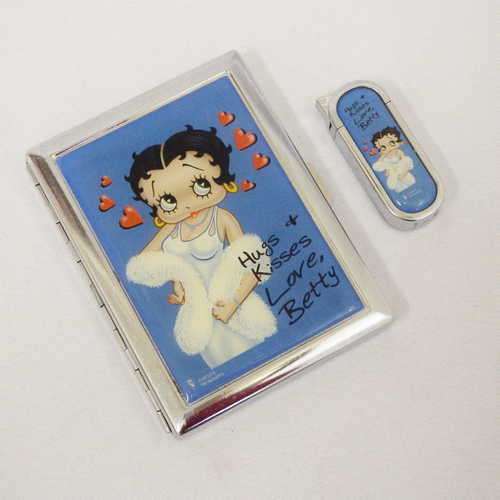 Betty Boob cigarette case and gas lighter (not tested) set
