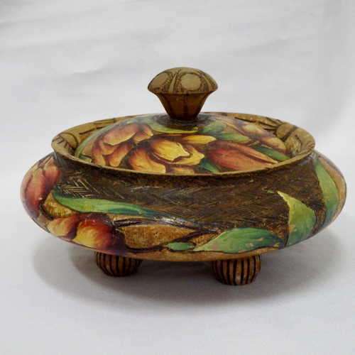 Italian hand made wooden bowl with lid