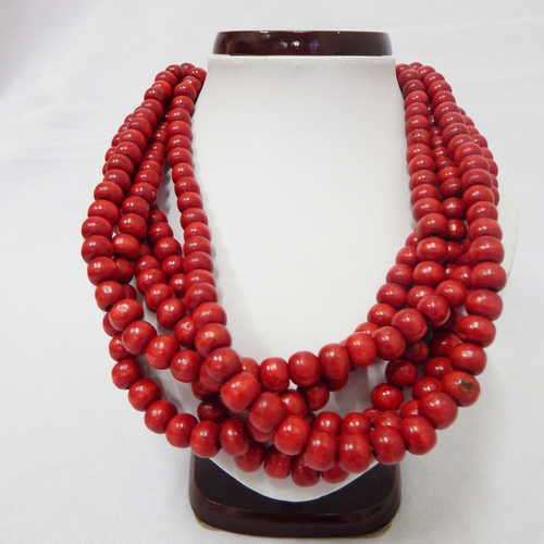 Red wooden beads 5 string necklace