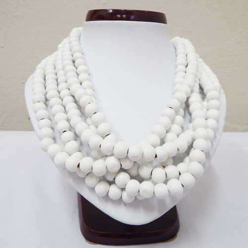 White wooden beads 5 string necklace