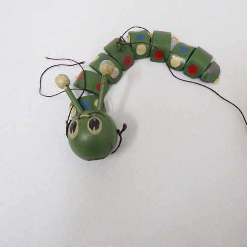 Pelham Puppets green caterpillar marionette - need some TLC - no controls - Doll: 20cm approximately