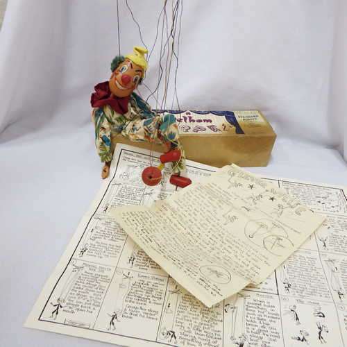 Pelham Puppet Clever Willie clown marionette with bambo pole - early version - in original box