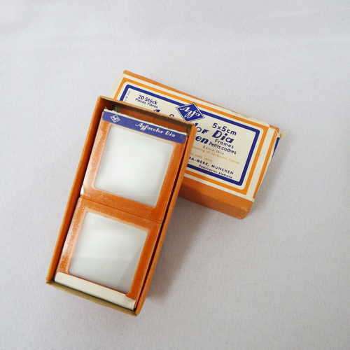 Agfacolor Dia Rahmen Extra thin 5x5 cm glass slide frames in box - unused - 20 frames