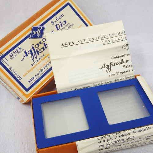 Agfacolor Dia Rahmen Extra thin 5x5 cm glass slide frames in box - unused - 20 frames