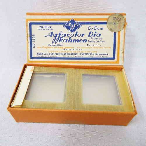 Agfacolor Dia Rahmen Extra thin 5x5 cm glass slide frames in box - unused - 20 frames