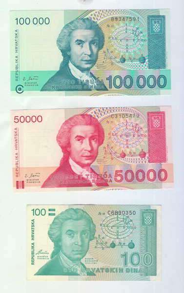 Lot of 6 uncirculated Croatia banknotes