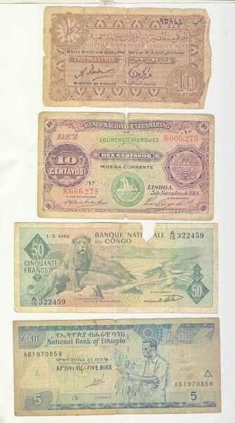 Lot of 9 scarce world banknotes - most well used or damaged