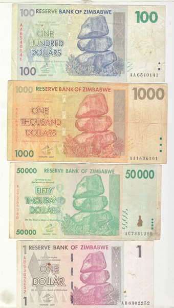 Lot of 12 Zimbabwe banknotes including 5, 10 & 20 billion dollar notes