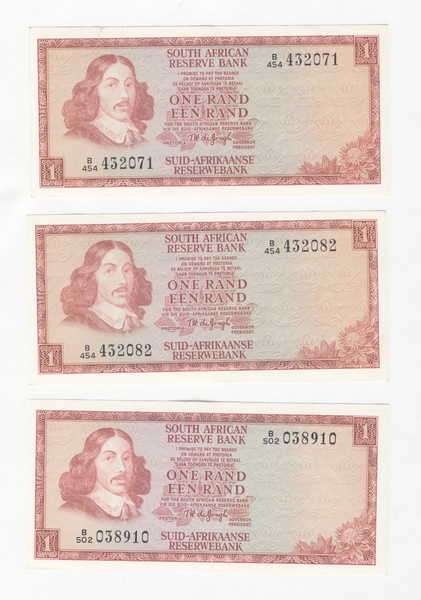 Lot of 3 TW de Jongh 3rd issue R1 banknotes