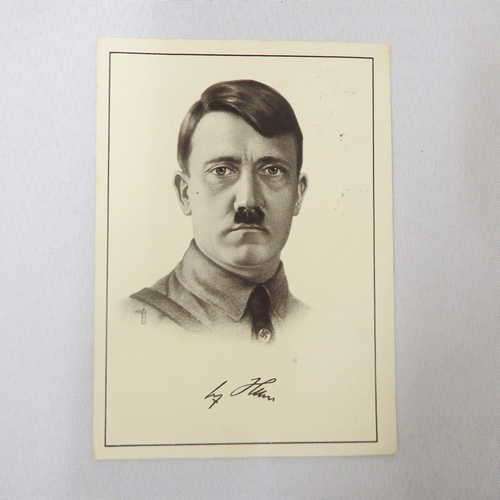 Adolf Hitler drawing postcard - used 6-5-1938 with rarer Ein volk - Ein Reich - Ein Fuhren stamp