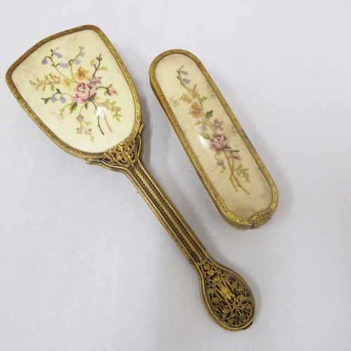 Pair of vintage hair brushes with embroidery