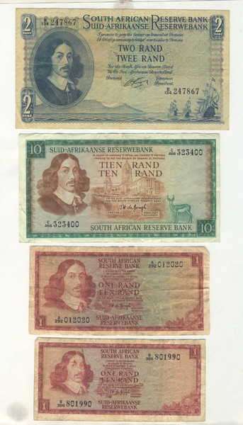 Lot of 8 old South Africa banknotes - 1960's & 70's - all different
