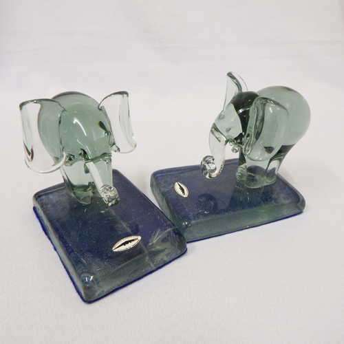 Pair of handmade Ngwenya glass elephant book ends