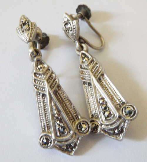 Antique Marcasite screw on earrings - 835 Silver