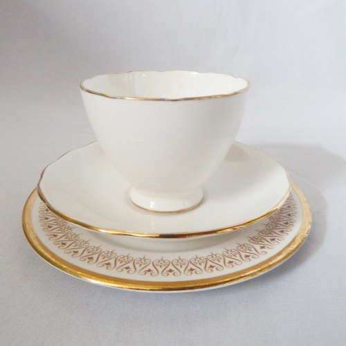 Royal Malvern white and gold trio with Royal Albert sideplate