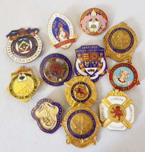 Lot of 12 bowling badges from the 1920's