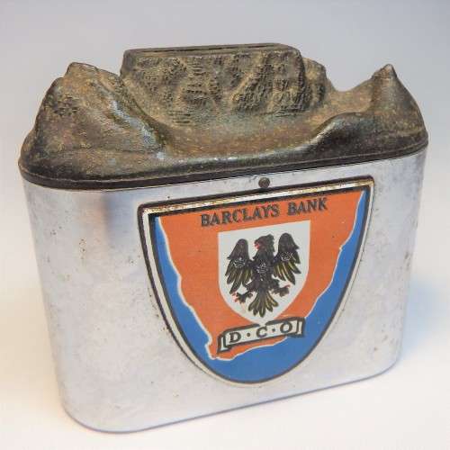 Barclays vintage money box with Table Mountain - No key with some coins inside