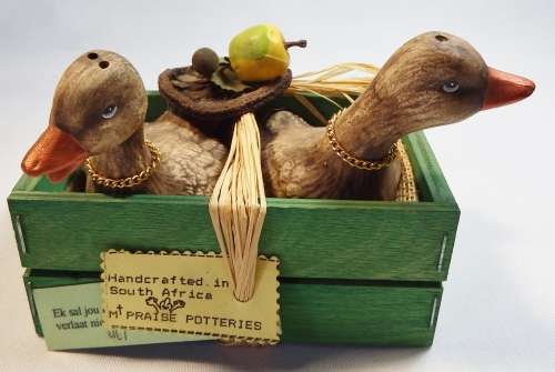 Praise Potteries set of salt and pepper pots - Ducks in a crate