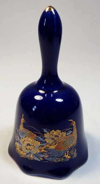 Blue and gold Japanese bell with peacock - Quality item