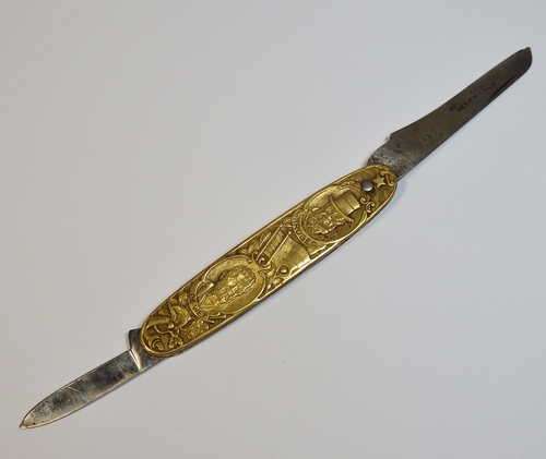 Kruger and De Wet brass pocket knife with Okapi blade - Well used