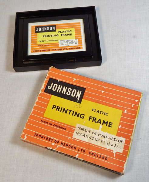Vintage Johnson plastic printing frame in box - Negatives up to 2 1/4 x 3 1/4 inch