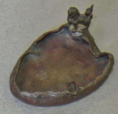 Vintage copper chinese lion dog ashtray - 14 x 10 cm