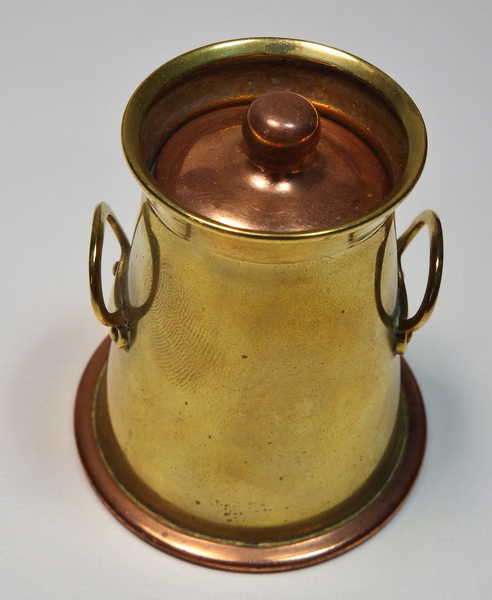 Miniature brass milk charn made by Placque Crafts in England - Glass inner intact